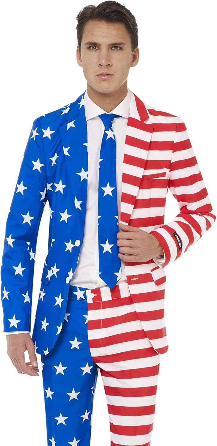 Perfect for 4th of July Suitmeister USA Suit with American Flag Print