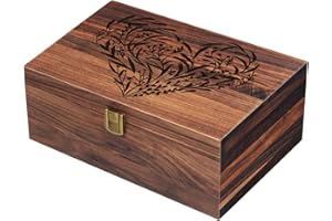 Wiaee Memory Box for Keepsakes, Floral Heart Laser Cut Wood Keepsake Memory Box, Large Wooden Storage Box with Hinged Lid, Ke