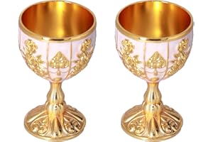 2Pcs Royal Chalice Embossed Cup, Vintage Handmade Goblet Chalice Unbreakable Dragon Chalice with Embossed Flower Pattern Meta