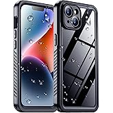Temdan Compatible with iPhone 14 Case Waterproof, Built-in Screen & Camera Protector IP68 Underwater Full Body 14FT Military Dropproof Shockproof Phone Case 6.1"-Black/Clear