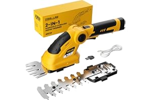 ZEGJAW 7.2V Cordless Hedge Trimmer & Grass Shears, 2 in 1 Electric Handheld Shrub Trimmer, Lightweight Rechargeable Bush Trimmers for Yard, Lawn, Garden