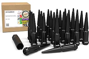 Wheel Accessories Parts 24 Pcs M14x1.5 14x1.5 Thread Spiked 4.4" Long Lug Nuts Black Truck Spline Hex Fits Chevy Silverado GMC Sierra RAM 1500 Ford F150 Bronco (Raptor Only)