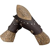 HiiFeuer Medieval Embossed Faux Leather Elf Arm Guards, Fantasy Cosplay Buckle Bracers, Knight Archer Gauntlets for LARP