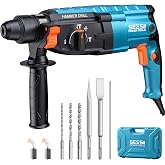 Seesii 9 Amp SDS-Plus Lightweight Rotary Hammer Drill for Concrete, Masonry | 850W 3J Corded Rotary Hammer Drill, 4 Modes with Safety Clutch for Concrete, Brick and Masonry, Includes Drill Bits &amp; Chisels