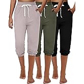 Ficerd 3 Pcs Women's Capri Sweatpants Joggers Summer Casual Sports Cropped Lounge Pants High Waisted Athletic with Pockets