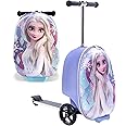 Fast Forward Frozen Scooter Suitcase for Kids – 18” Lightweight Disney Frozen Luggage for Girls – Ride On Suitcase 4” Wider Non-Slip Standing Deck with Weight Limit (Luggage 11lbs and Scooter 100lbs)