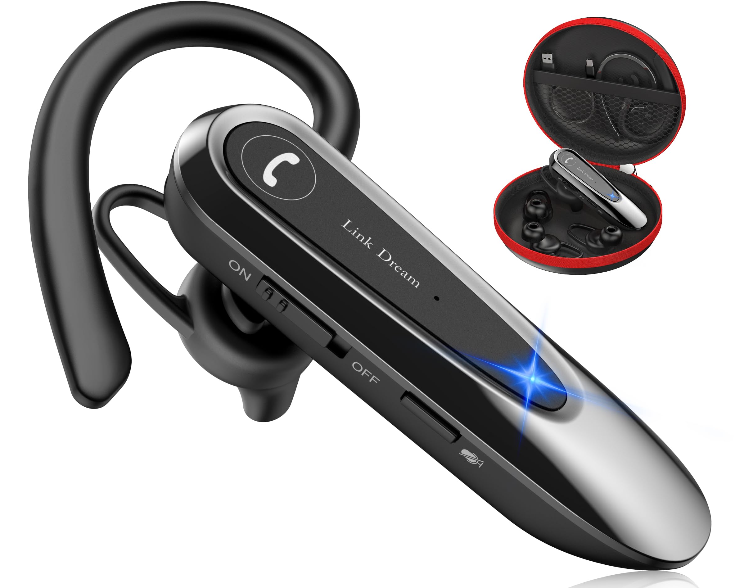 Photo 1 of Link Dream Bluetooth Earpiece Wireless CVC8.0 Headset for Cell Phone Dual Mic Noise Canceling Earpiece Phone with Mute Key 20H Talk 180 Days Standby for iPhone Android Home Office Driving (1 Pack)