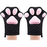 Oven Mitts,Cat Design Heat Resistant Cooking Glove Quilted Cotton Lining- Heat Resistant Pot Holder Gloves for Grilling & Baking Gloves BBQ Oven Gloves Kitchen Tools Gift Set BBQ,Microwave (Black)
