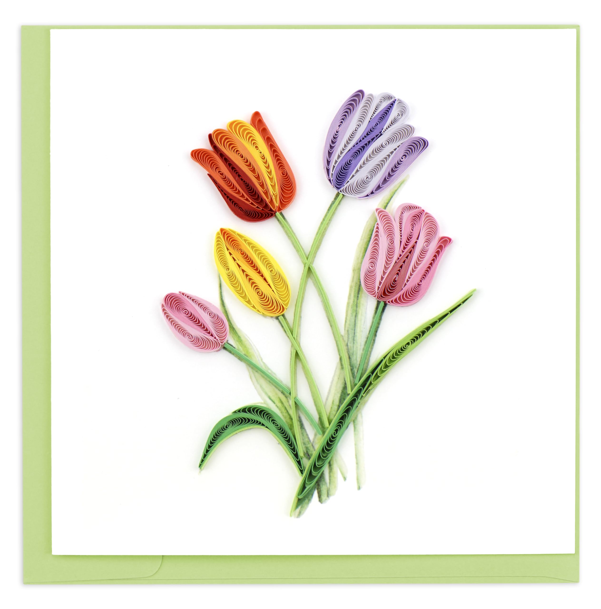 Quilling Colourful Bunch of Tulips Tulip-Tastic Fun! Hand-Finished Greeting Card Frameable Art - Suitable for Framing in a Card Frame - by The Quilling Card Company