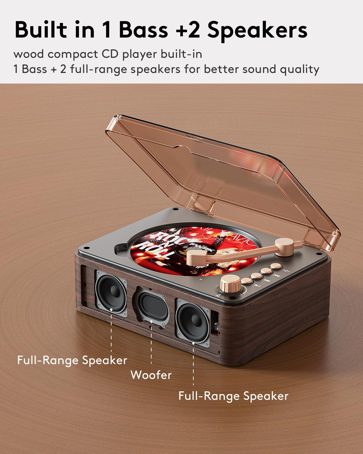 CD Player with Speakers Bluetooth Nostalgic Retro Portable CD Players for Home Wood Music Player FM Radio for HomeWired and Remote Control-Walnut Brown