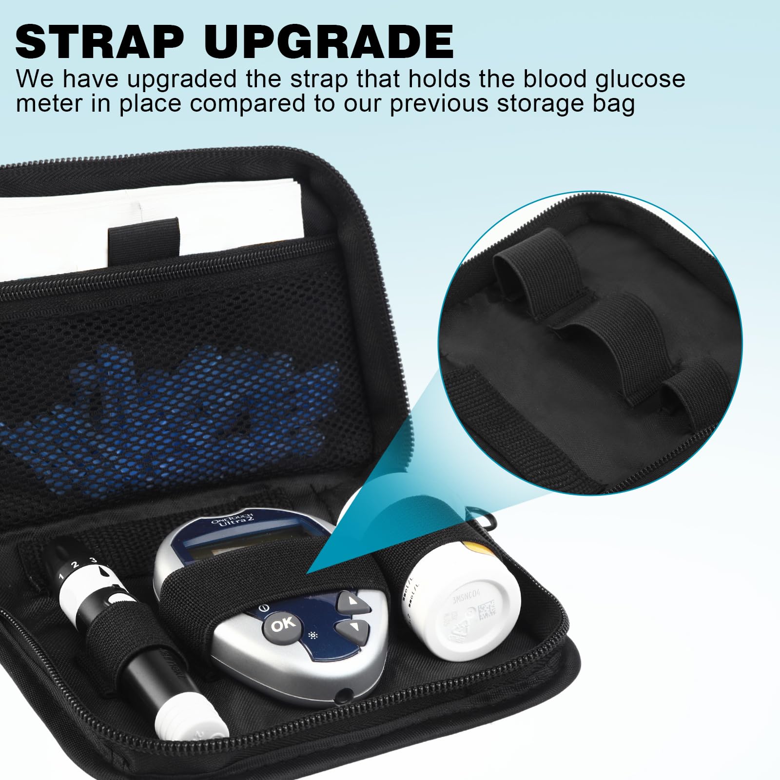 Diabetes Travel Case for One Touch Ultra 2, Blood Glucose Monitor Carrying Case for One Touch Ultra 2/Accu Chek, Diabetic Organizer Carrying Bag Kit