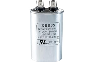 Canamax 12.5 uF MFD ±5% 370 VAC or 440 VAC CBB65 Oval Run Start Capacitor - Replacement for Condenser Straight Cool or Heat Pump Air Conditioner - Replaces 97F9003, Z97F9003
