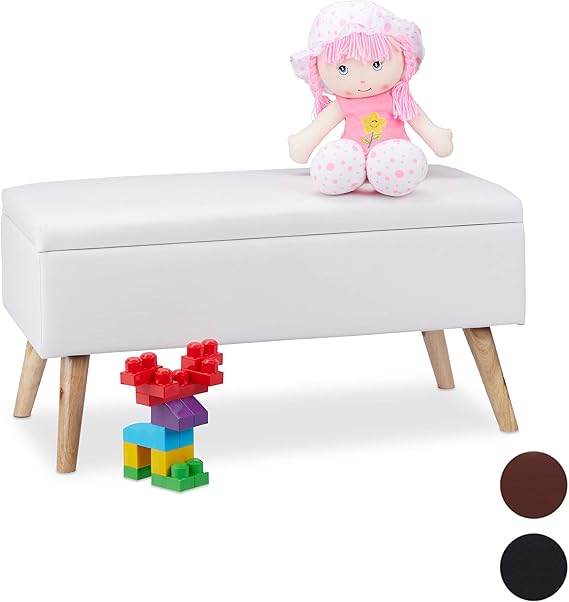 Relaxdays Banco Almacenamiento 40 L, Cuero Sintético, Madera de Pino y