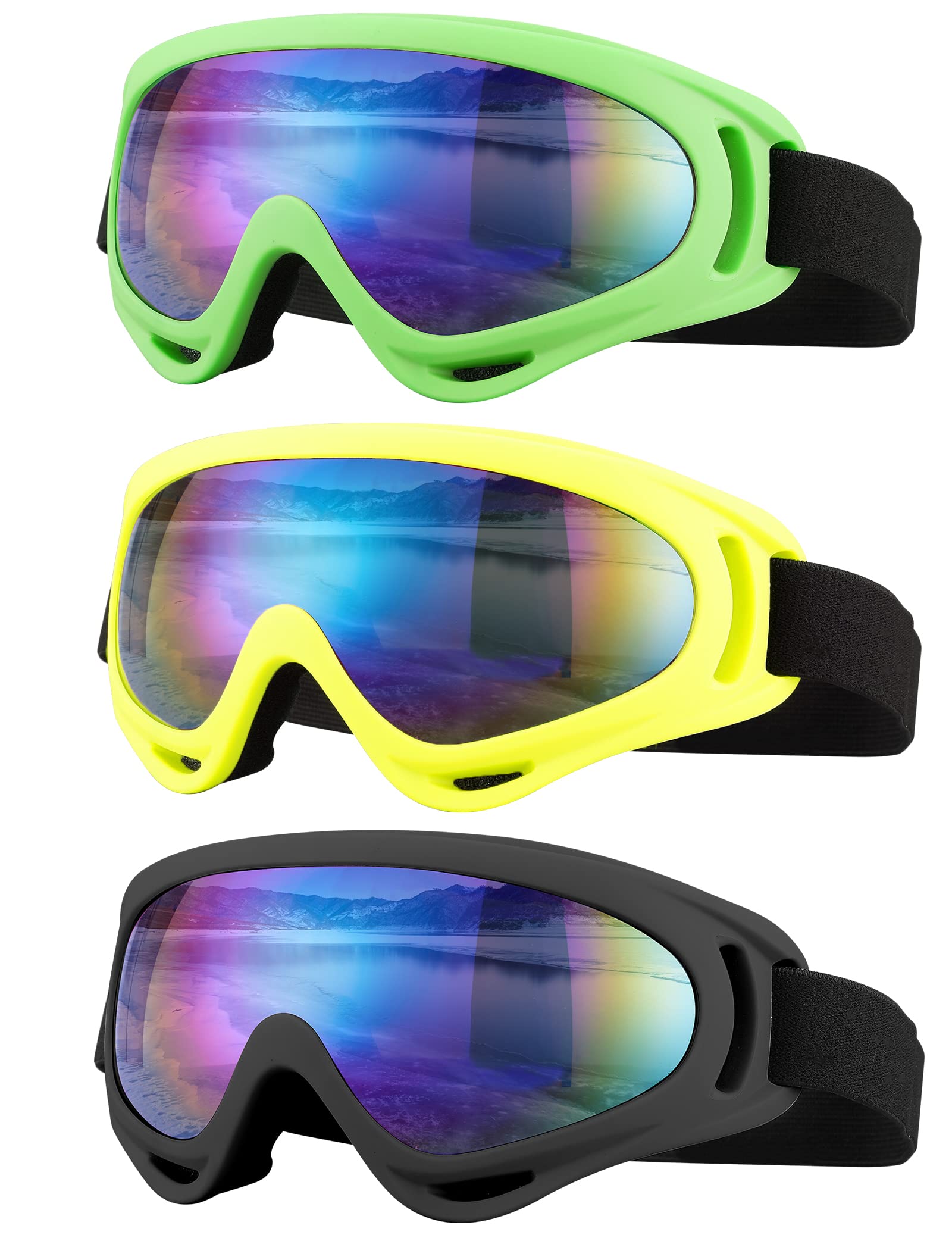 SixYard Ski Goggles, Motorcycle Goggles, 3 Pack Snowboard Snow Goggles for Men Women Adult Youth (Style 3)