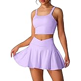 ABEHIK Two Piece Tennis Skirt Sets for Women High Waisted Pleated Skirt Tennis Dress Sports Bra Golf Athletic Workout Outfits