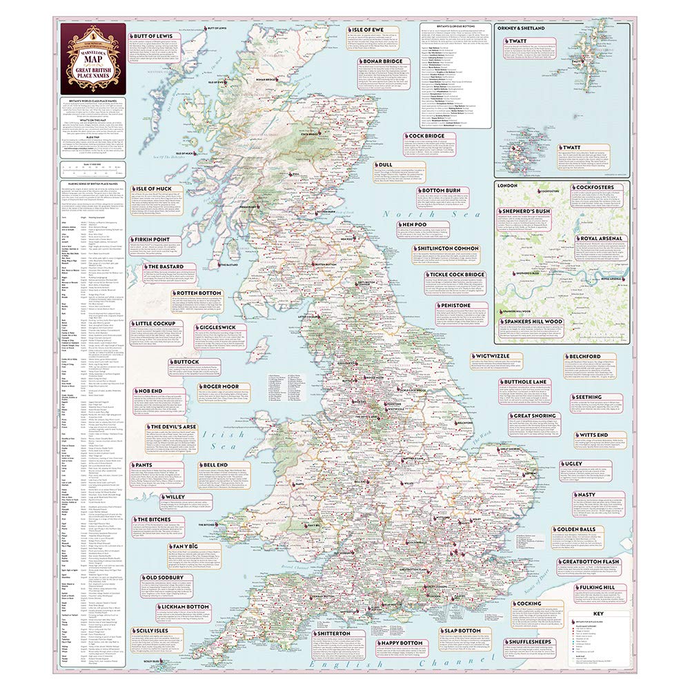 Funniest Map Of Britain Great British Place Names Map | Funny Map & Guide | Marvellous Maps |  Humour | British Gift | British Geography: Amazon.co.uk: Strumpshaw,  Tincleton & Giggleswick: 0635346929106: Books