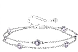LOUISA SECRET Birthstone Bracelets for Women, 925 Sterling Silver Charm Link Double Strand Bracelet, Birthday Anniversary Christmas Jewelry Gifts for Wife Girlfriend Mother her…