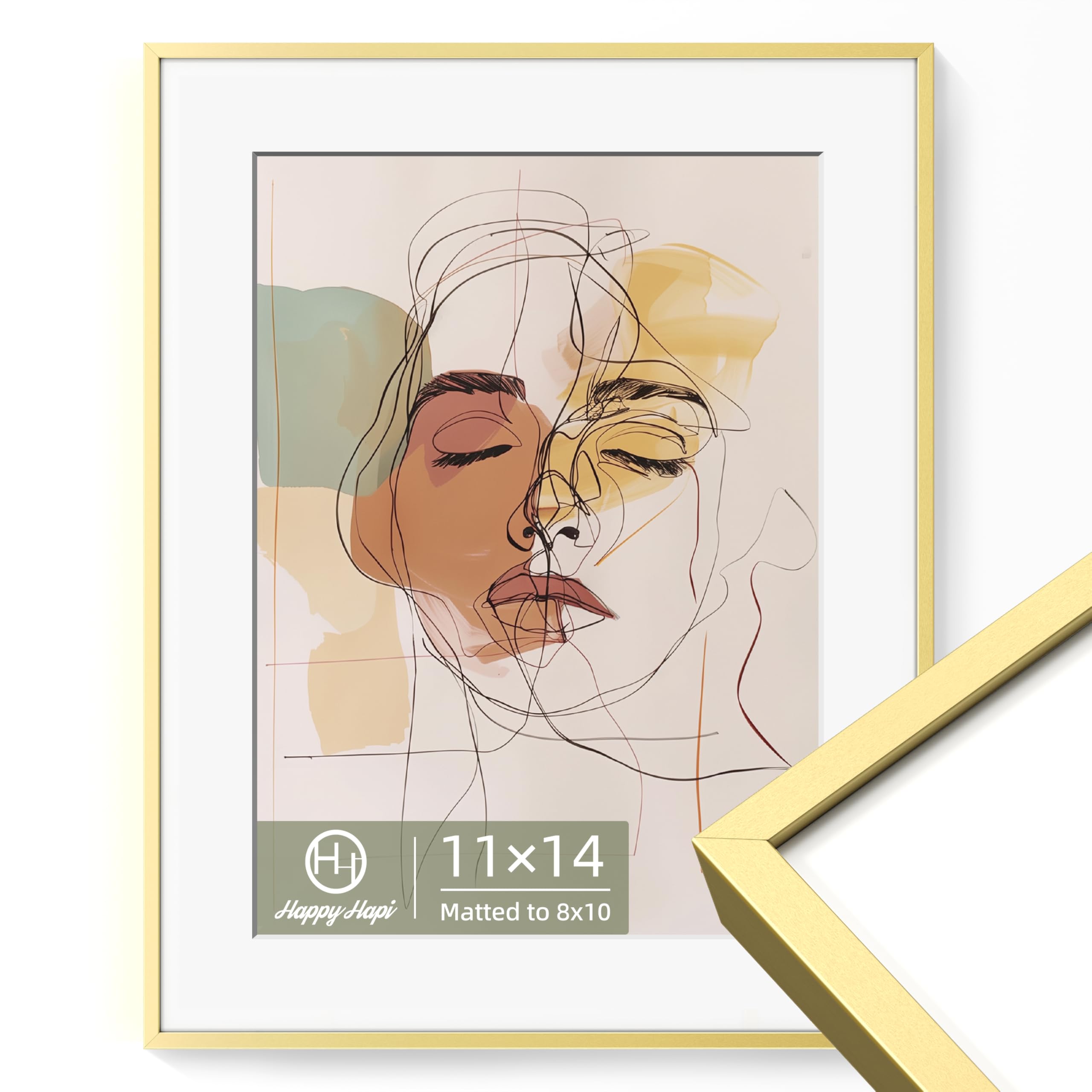 HappyHapi Gold 11x14 Picture Frame - Aluminum Frame Fits 8x10 with Mat or 11x14 Without Mat, Rustproof Gold Decor - 1 Pack