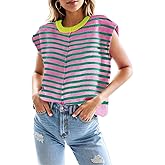 Sheocivy Womens Tops Cap Sleeve Striped Knit Tank Top Loose Fit Sweater Vest 2025 Spring Summer Outfits Pullover Top