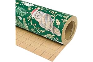 Dlyrroba Kraft Owl Christmas Wrapping Paper Roll - 17 X 236 Inch Per Roll - Green Christmas Gift Wrap with Owl Leaves for Hol