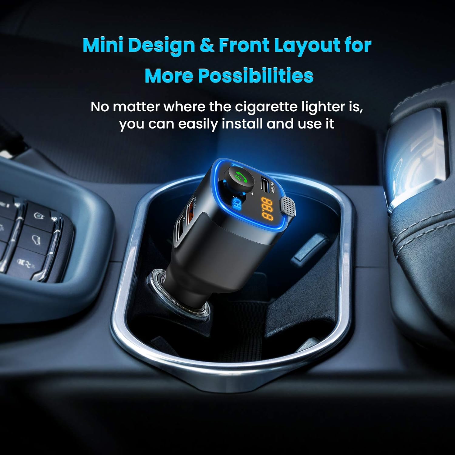 VicTsing(Upgraded Version) V5.0 Bluetooth FM Transmitter for Car, 23W PD+QC3.0 Wireless Bluetooth Car Adapter/Car Kit/Music Player with 3 USB Ports, Bass Model, Hand-Free Calling, Blue LED: Electronics