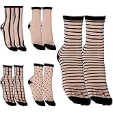 HaiFafafaing 5pairs Sheer Socks for Women Black Sheer Ankle Socks Thin Nylon Transparent See Through Sock For Women Girls Striped Plaid Dot