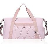Travel Duffel Bag 26L, Carry On Weekender Overnight Bag with Shoe Compartment & Wet Pocket, Lightweight Gym Sports Bag for Women Men, Airplane Friendly Personal Item Bag - Pink