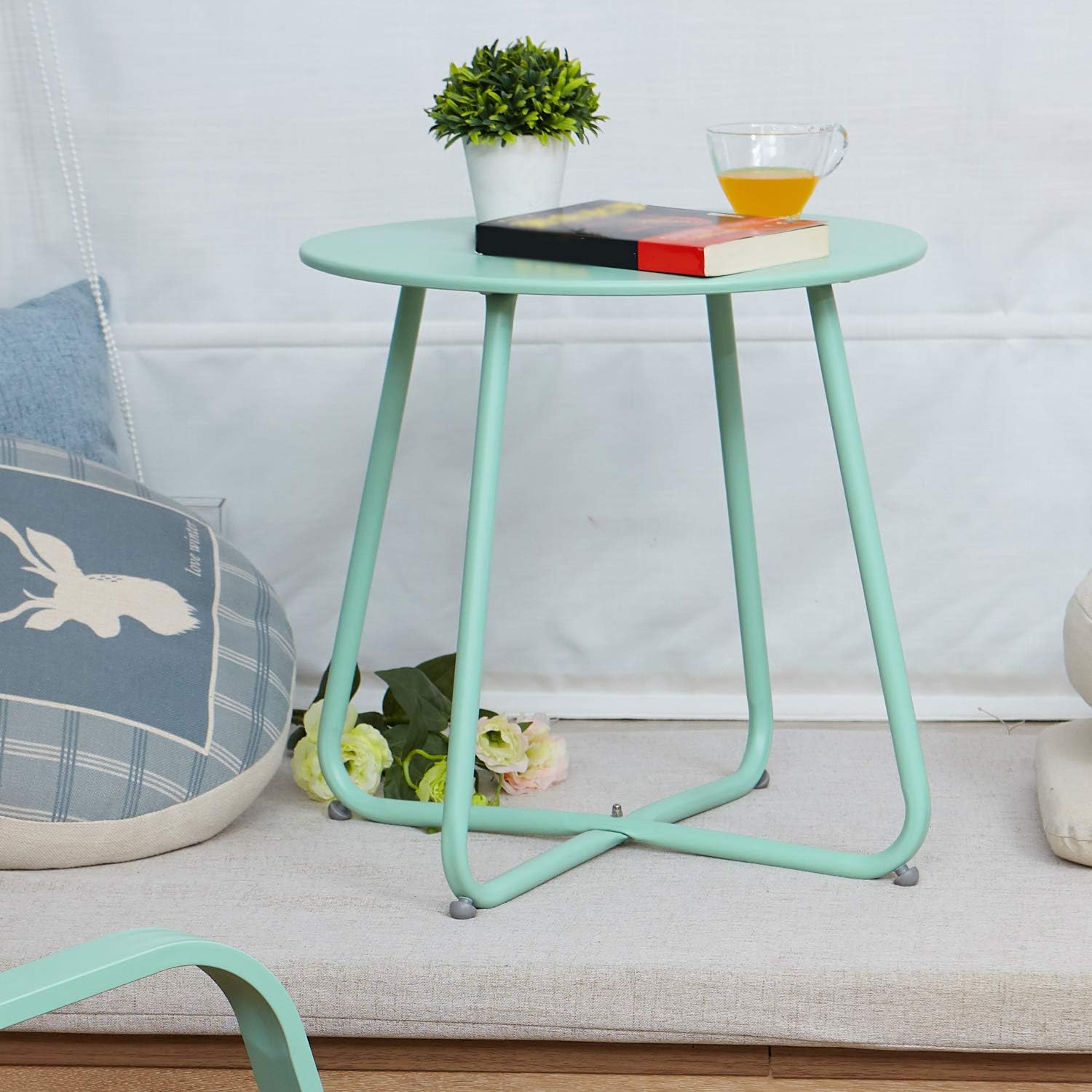 Grand patio Premium Indoor/Outdoor Round Metal Weather-Resistant Side/Accent Table for Patio, Yard, Balcony, Garden (Mint Green): Kitchen & Dining