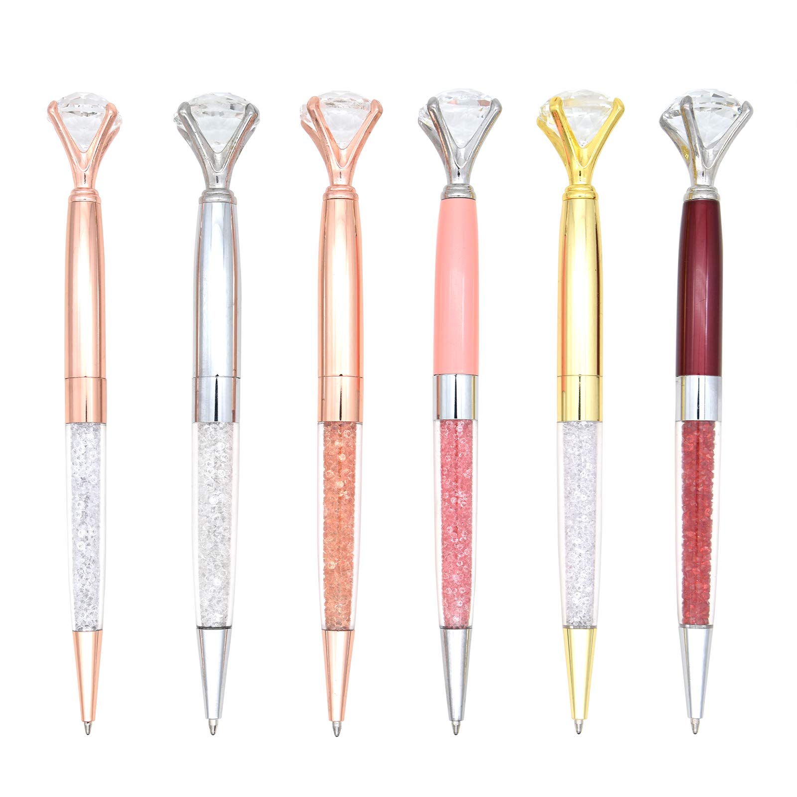 Gullor 6 Pcs Big Crystal Diamond Pens, Bling Metal Ballpoint Pen with Refills, Black Ink Office Supplies Gift Pens for Christmas Bridesmaid Wedding Birthday, Multicolor A