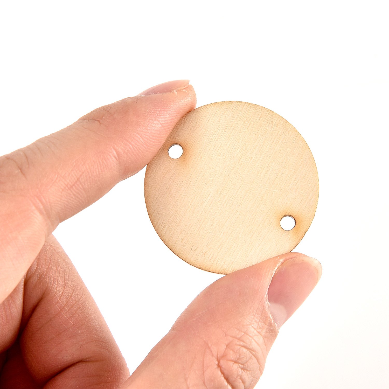 Hicarer Pack of 100 Christmas Wooden Tags with 2 Holes Round Wooden Discs and 100 Pieces S Hook Connectors for Birthday Boards, Chore Boards and Crafts