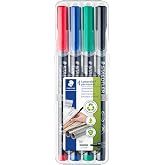 STAEDTLER Lumocolor Universal Pen, Medium, Felt Tip, Permanent Marker, Box of 4 Assorted Color Pens, 1.0mm 317 WP4 (317 WP4 ST)