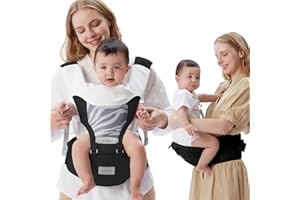 YEMKEZO Baby Carrier Newborn to Toddler with Hip Seat, Multifunction Baby Hip, 4-in-1 Ergonomic Infant Carrier (Ergonomic M Position) Adjustable & Removable Baby Holder Carrier for 0-36 Months (Black)