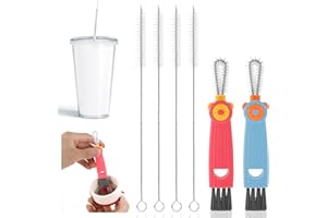 Ouligay 6 Pcs Straw Cleaner Brush Kit, 3 in 1 Cup Lid Cleaning Brush, 17cm Long Straw Cleaner, Tumbler Cup Straw Cleaner, 304 Stainless Steel & Nylon Bristles, Red Blue