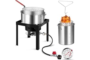 RYHOFOUD 30QT Turkey Fryer & 10QT Fish Fryer Kit, Turkey Fryer Pot with Baskets and 50,000 BTU Propane Burner Stove for Party/Courtyard/Outdoor