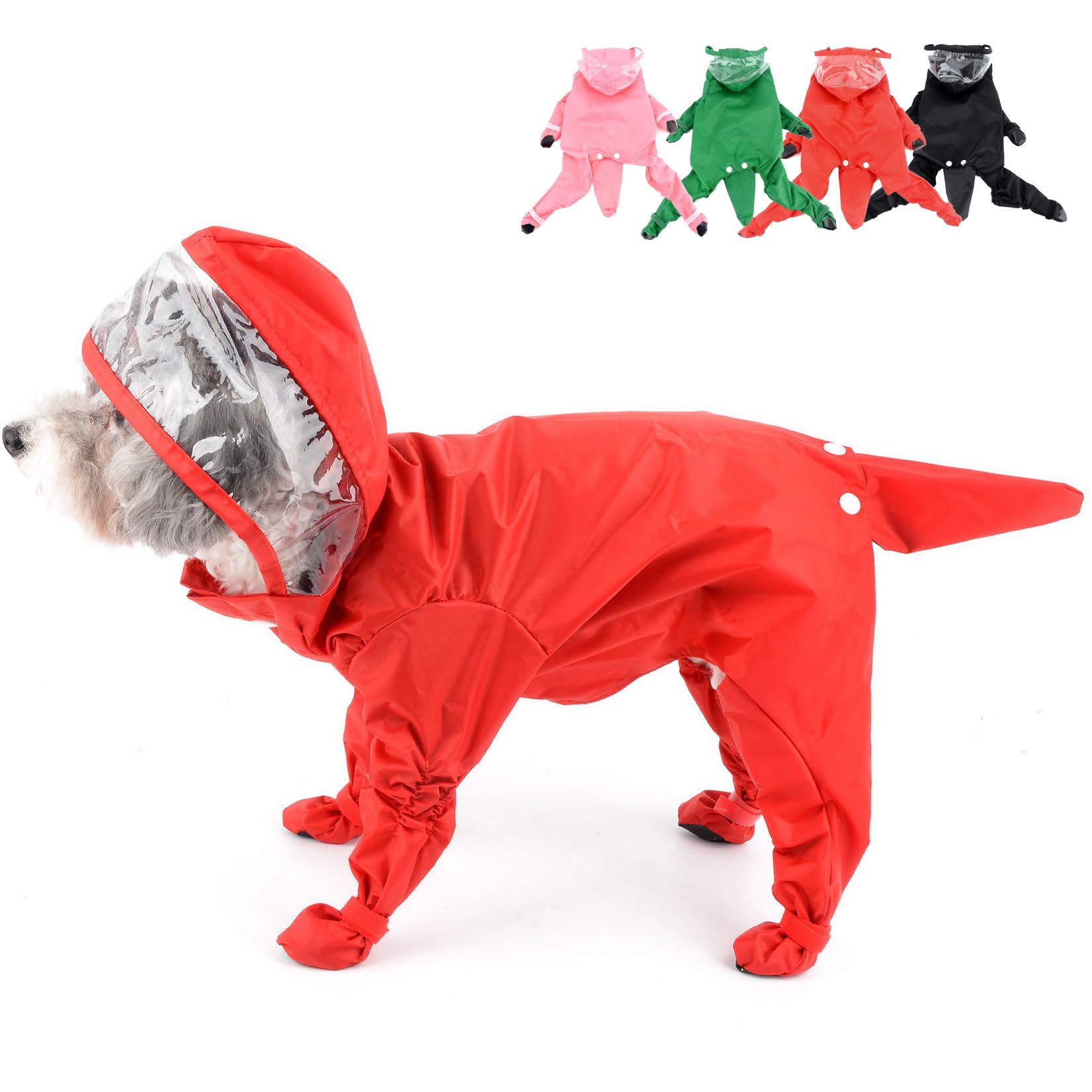 Zunea Waterproof Dog Raincoat with Legs for Small Dogs Puppy Hooded Rain Poncho Jumpsuit with Rain Boots Four-legged Slicker Rainwear with Hood Pet Rain Coat Rain Jacket Rain Gear Red M