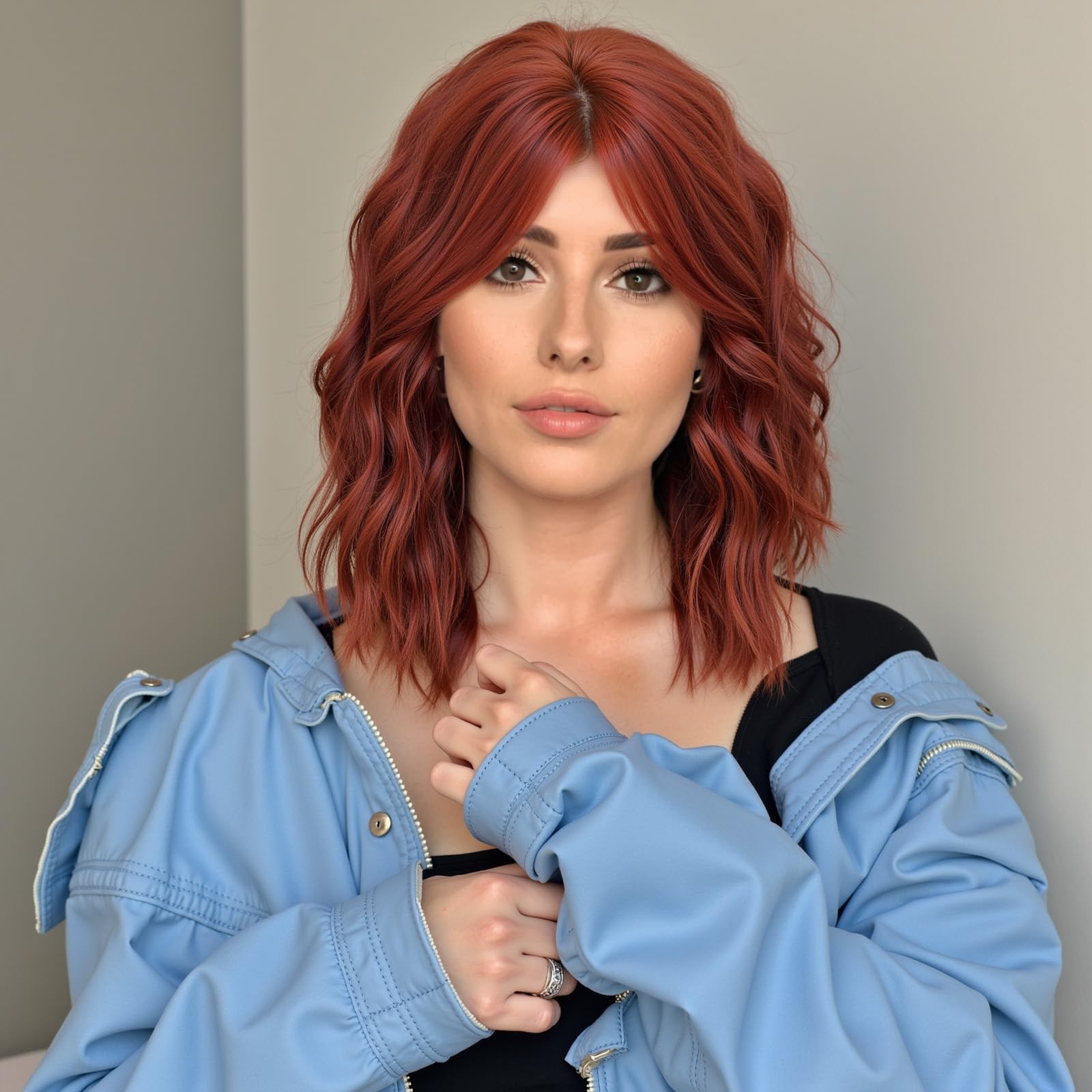 WOKESTAR Bob Curly Wig with Fringe, Short Synthetic Wavy Wigs for Women Copper Color — image 1