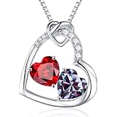 Iefil Heart Birthstone Necklace for Women - Anniversary Birthday Gifts | 925 Sterling Silver Birthstone Necklace, Birthstone Jewelry for Women Wife, Anniversary Birthday Gifts, Gift Box Packaging