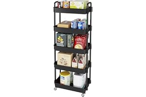 Laiensia Multifunction Utility Rolling Cart, 5-Tier Plastic & Metal Storage Organizer, Black, Lockable Wheels, Modern Style, Indoor Use