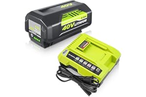 MUNIKIND 6.0Ah Replacement OP4026 Battery + OP401 Charger kit for Ryobi 40V Battery and Charger Combo OP40602 OP40501 OP40401 OP4030 Compatible with Ryobi 40 Volt Battery and Cordless Power Tools (Green)