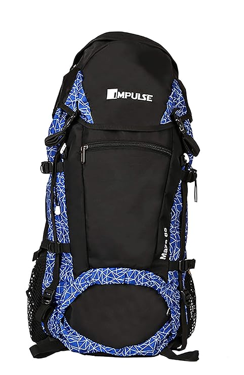 impulse 65 ltrs blue trekking backpack