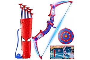 ZIROKAY Spider Toys for Boys Age 3-4 4-6 6-8 8-12, Kids Toy BowArrow Shooting Set with Red & Blue LED Lights, Spider Quiver & Web Target, 8 Suction Cup Arrows, Toys Gifts for 3 4 5 6 7 8 9 10 12 Year Old Boys