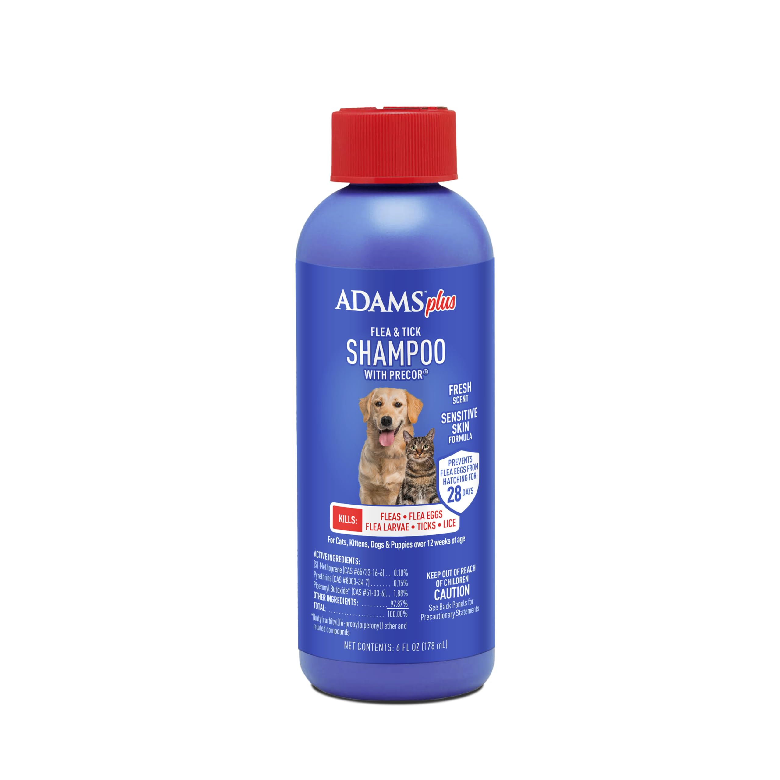 Photo 1 of Adams Plus Flea & Tick Shampoo with Precor for Cats, Kittens, Dogs & Puppies Over 12 Weeks Of Age |Sensitive Skin Flea Treatment for Dogs & Cats |Kills Adult Fleas, Flea Eggs, Ticks, and Lice |6 Oz