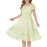 GRACE KARIN Girls Floral Summer Dress Flutter Sleeve Square Neck Midi Casual Dress for Girl 6-14Y