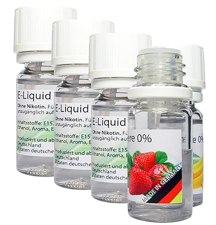 5 x 50ml Liquid für E-Zigaretten- MIX 2 - MADE in GERMANY - APFEL, PINA COLADA, KIRSCH, VANILL, ERDBEER - 0,0mg Nikotin