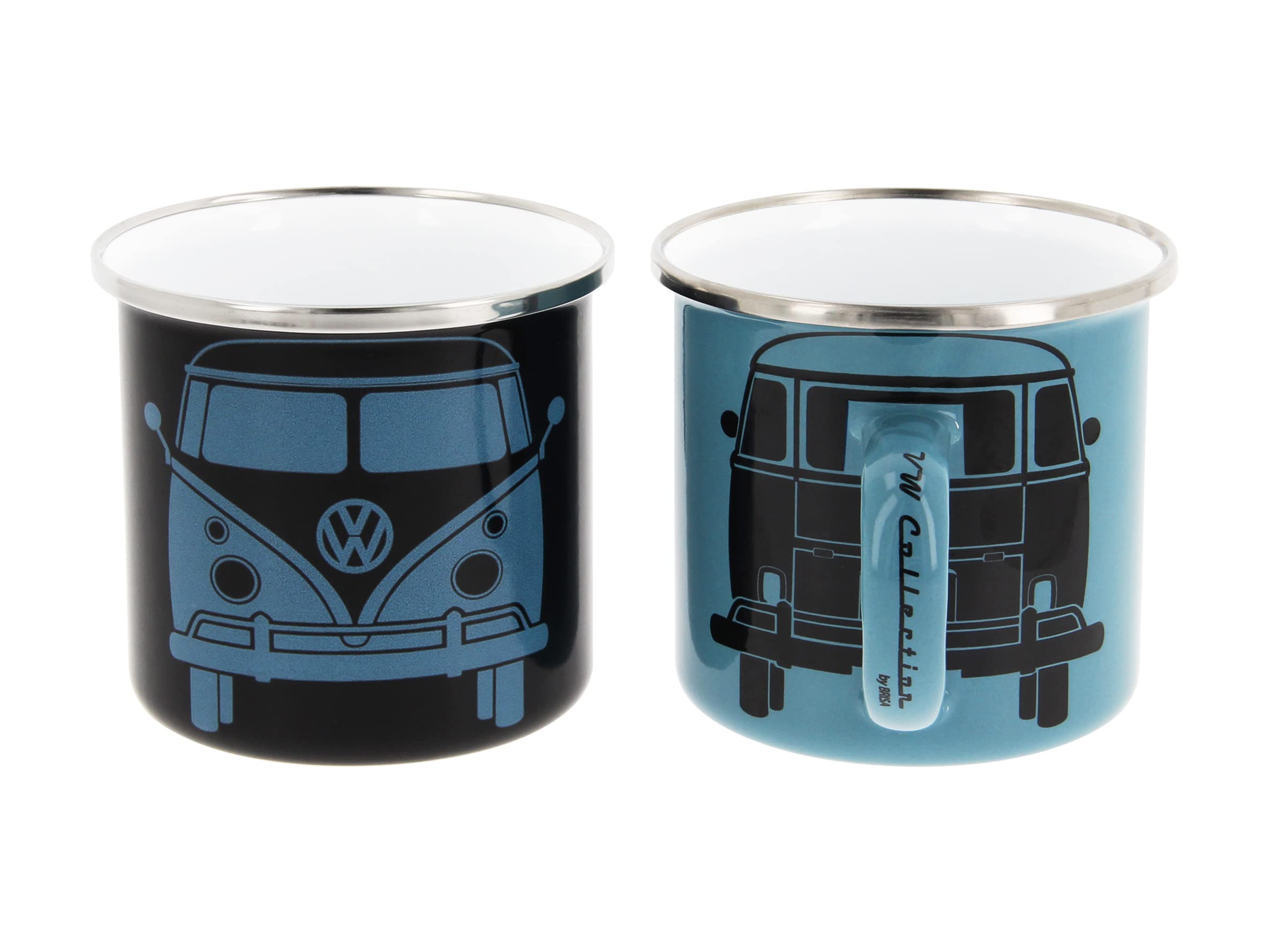 BRISA VW Collection - Volkswagen 2-Piece Enamel Coffee-Tea Mug Cup Set for Camping & Outdoor T1 Bus (Black/Blue)