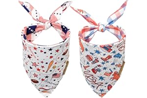 CROWNED BEAUTY 4th of July Patriotic Dog Bandanas Reversible Large 2 Pack, I Love America Set, Adjustable Triangle Holiday Scarves for Medium Large Extra Large Dogs White DB60-L