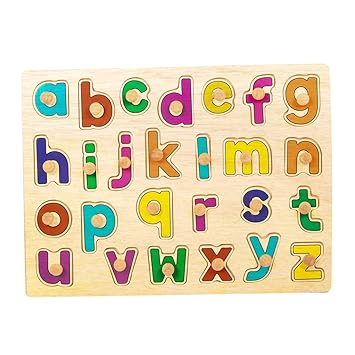 Sardar Ji Toys Kids Wooden Alphabet Puzzle Board with knobs Wooden Small Letters (ABC) Puzzles Educational Toys Baby Learning Letter Blocks for Kids Boys & Girls Age 3+ Years