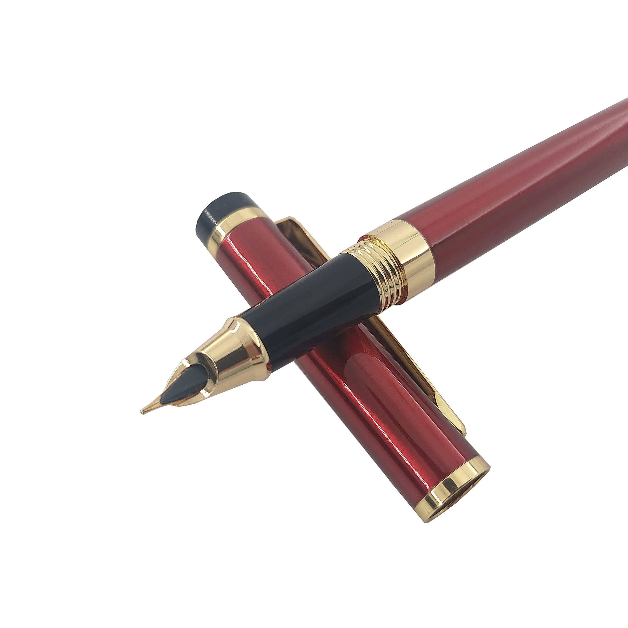 MCKhome Fountain Pen Smooth Writing Signature Pen Fine Nib Liquid Ink Fountain Pen Office Writing Fountain Pen Business Gift Fountain Pen-Gift Box (Red)