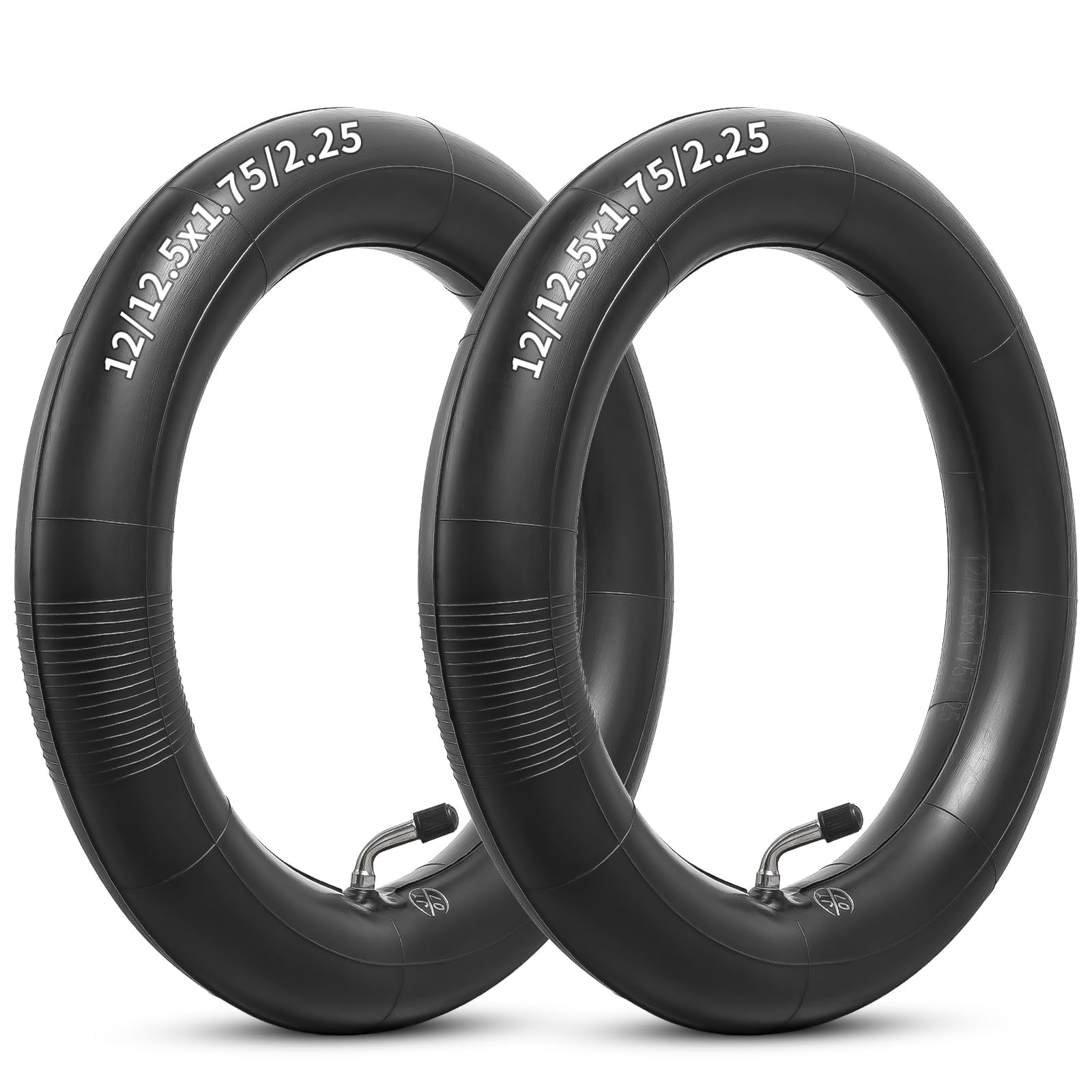 Photo 1 of Heavy Duty 12/12.5x1.75x2.25 Thick 40% Butyl Inner Tube, 12 1/2 x 2 1/4 Inner Tube with CR202 Angled Valve Stem Compatible with Most 12x1.75/2.125 12x2.25 12.5X1.75/2.25 Bike/Scooter Tire Tube 2Pcs