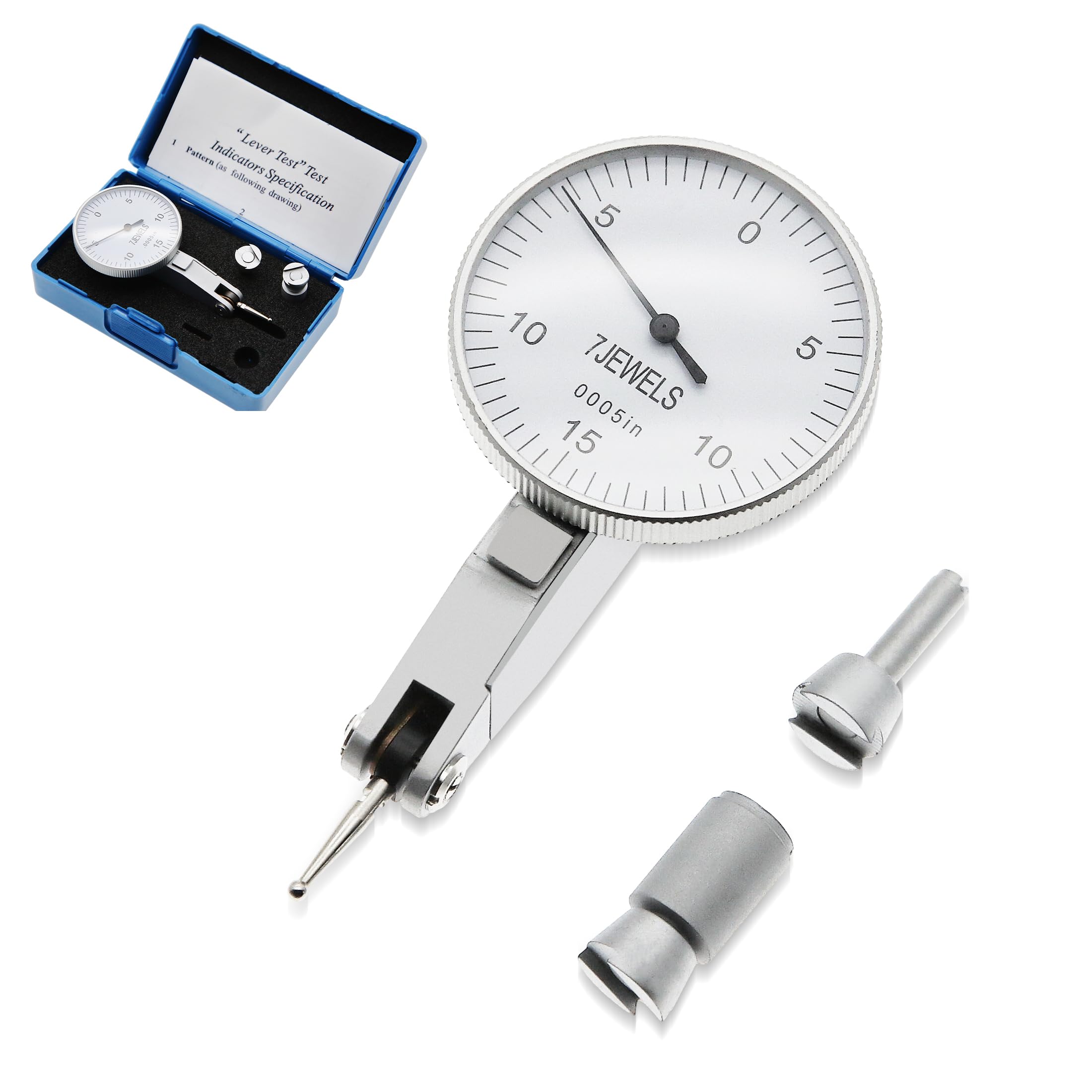 Photo 1 of AMTAST 0.0005" Dial Indicator Brass Test Indicator with 7 Jewels Bearings Accuracy 0.0004 Big Face Imperial Dial Indicator for Machinist Engineer Inspection Measurement (Model 201-0066)